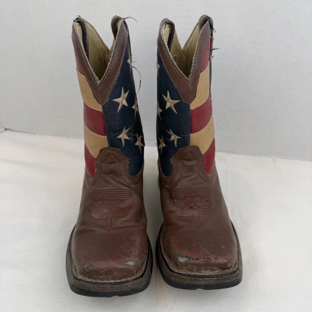 Durango Kids 8in American Flag Western Boots Brown Square Toe BT245 Size 1M
